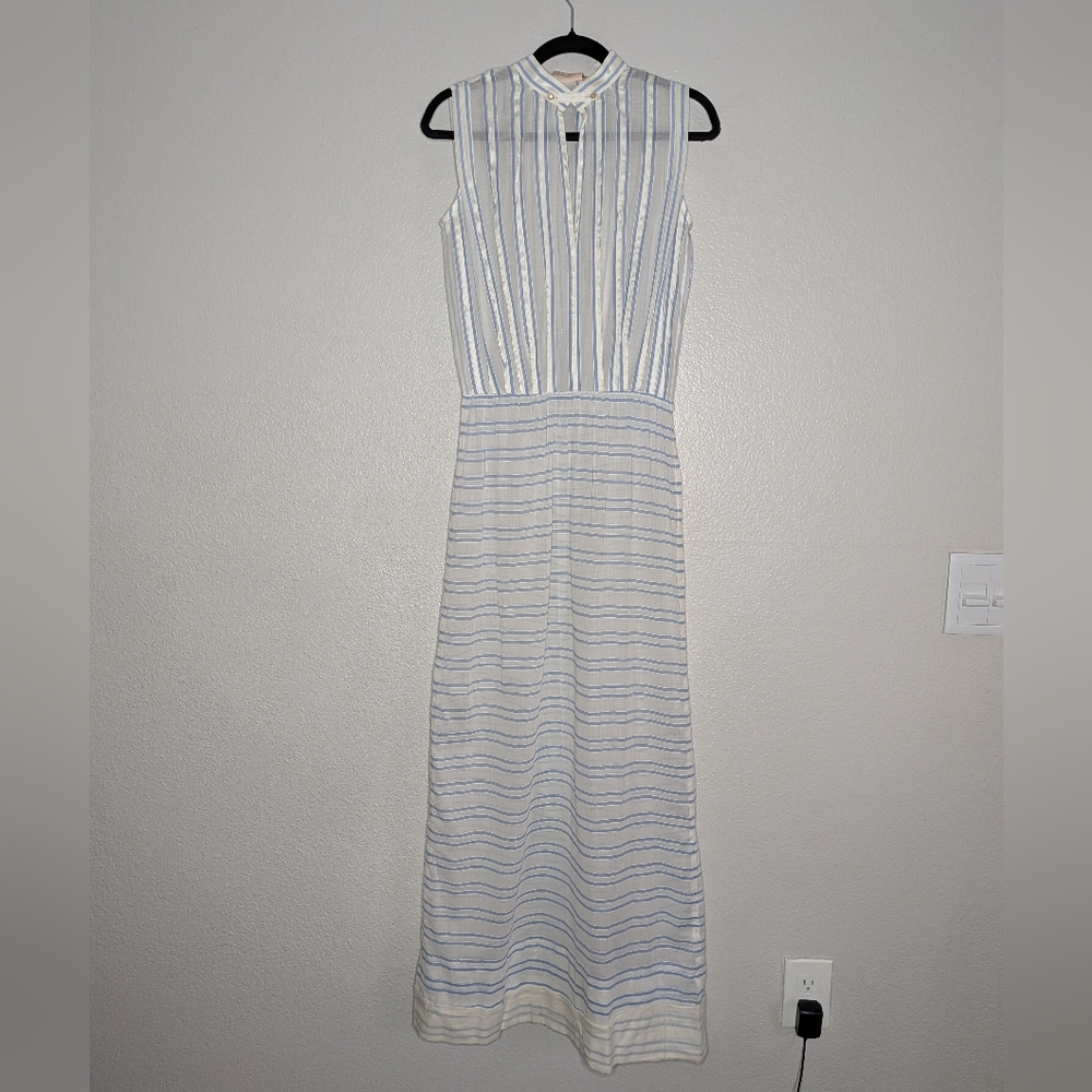 New Courreges Vintage 70s Blue White Sheer Striped Maxi Dress Deadstock NWT 0